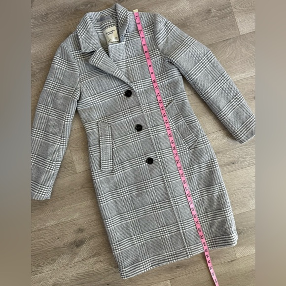 Abercrombie & Fitch Wool Blend The Dad Coat Houndstooth Gray Plaid Size XSP - Picture 14 of 16